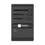 Momax World+ 3-ports Travel Charger Built-in Usb-c Cable (Gan 70w) - Black-120642