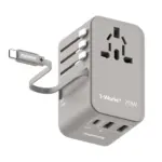 Momax World+ 3-ports Travel Charger Built-in Usb-c Cable (Gan 70w) - Grey-0