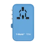 Momax World+ 3-ports Travel Charger Built-in Usb-c Cable (Gan 70w) - Blue-120654