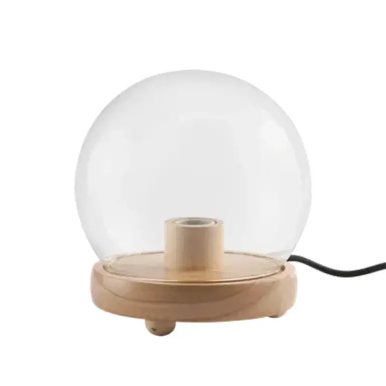 Momax Wooden Lamp Stand With Round Glass Cover Transparent-0