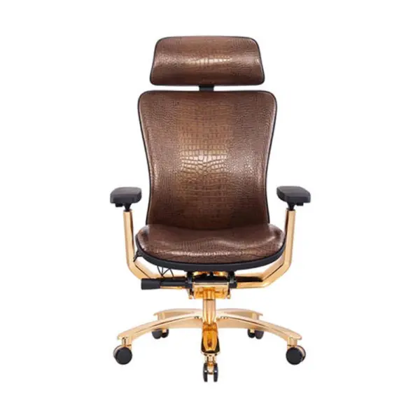 High Back Bifma Chair Real Leather Ergonomic Golden Chair-0