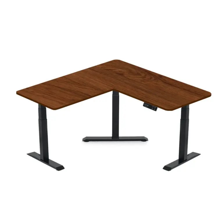 Gamvity L Shape Standing Ergonomic 3 Legs Stand Up Modern Furniture Table Electric Height Adjustable Desk(1000x1750mm) - Walnut-0