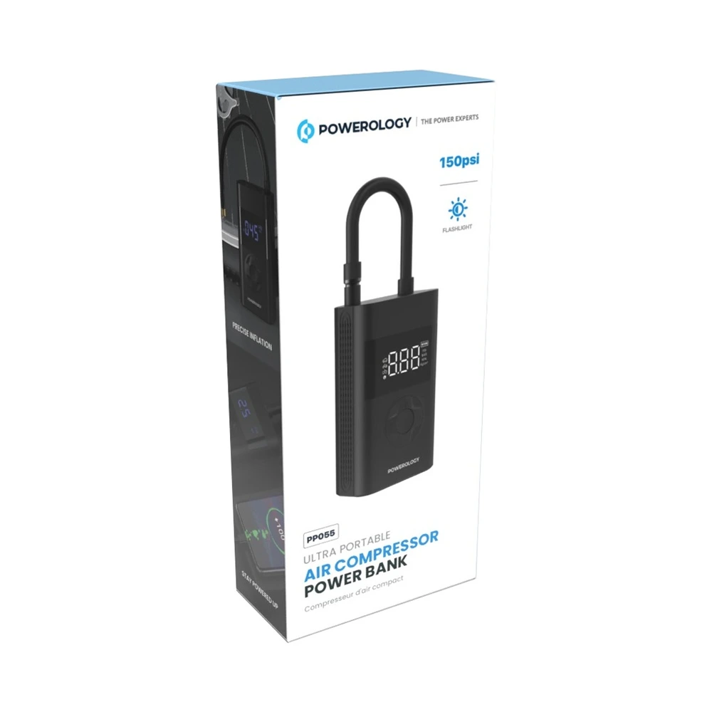 Powerology Ultra Portable Air Compressor Power Bank - Black-128444 Powerology Ultra Portable Air Compressor Power Bank - Black-128444