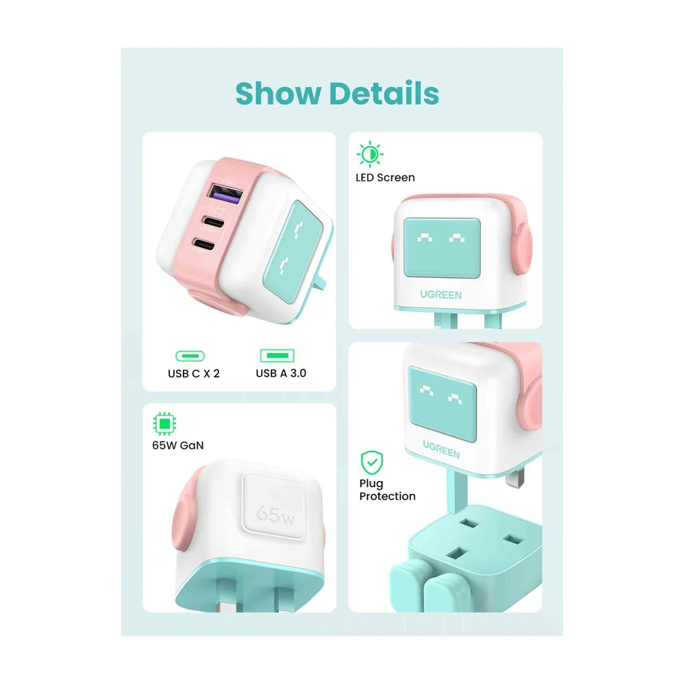 Ugreen Nexode 65w 3-port Gan Fast Charger - Pink Blue-129414 Ugreen Nexode 65w 3-port Gan Fast Charger - Pink Blue-129414