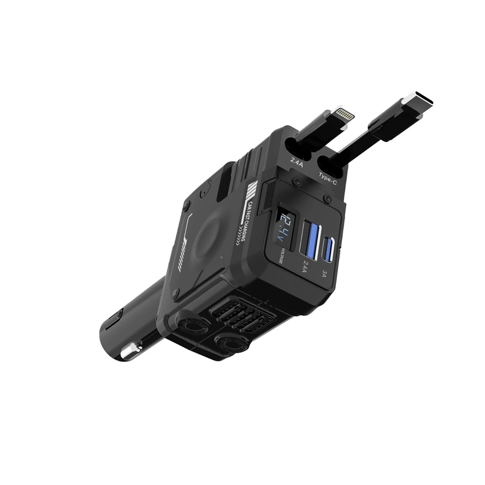 Porodo 66w Car Charger Lightning & Type-c - Black-129454 Porodo 66w Car Charger Lightning & Type-c - Black-129454