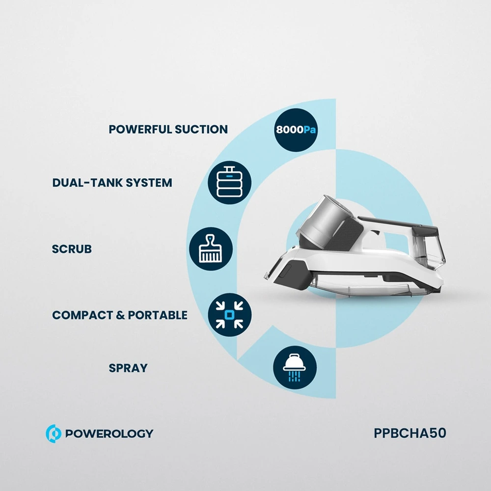 Powerology Cordless Spot Cleaner - White-129577 Powerology Cordless Spot Cleaner - White-129577