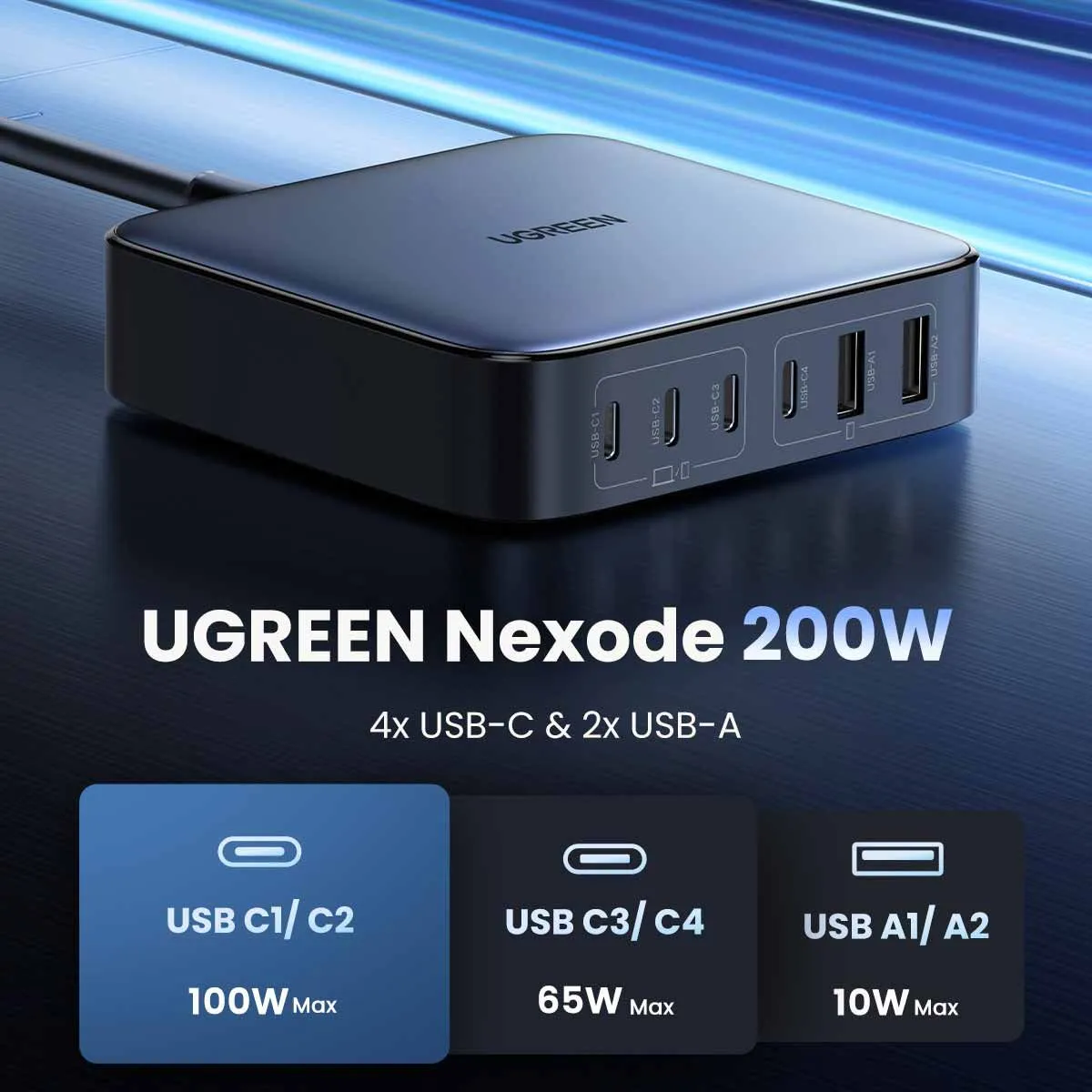 Ugreen Nexode 200w Usb C Gan Charger - 6 Ports Desktop Charger Ac-6port-200w - Space Gray-132072 Ugreen Nexode 200w Usb C Gan Charger - 6 Ports Desktop Charger Ac-6port-200w - Space Gray-132072