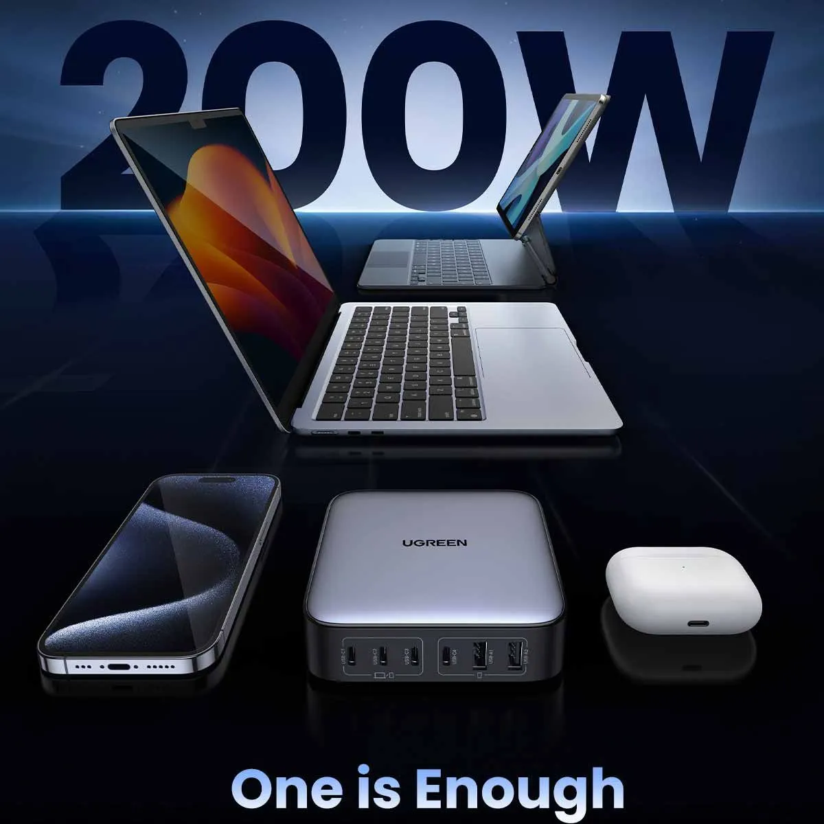 Ugreen Nexode 200w Usb C Gan Charger - 6 Ports Desktop Charger Ac-6port-200w - Space Gray-132074 Ugreen Nexode 200w Usb C Gan Charger - 6 Ports Desktop Charger Ac-6port-200w - Space Gray-132074