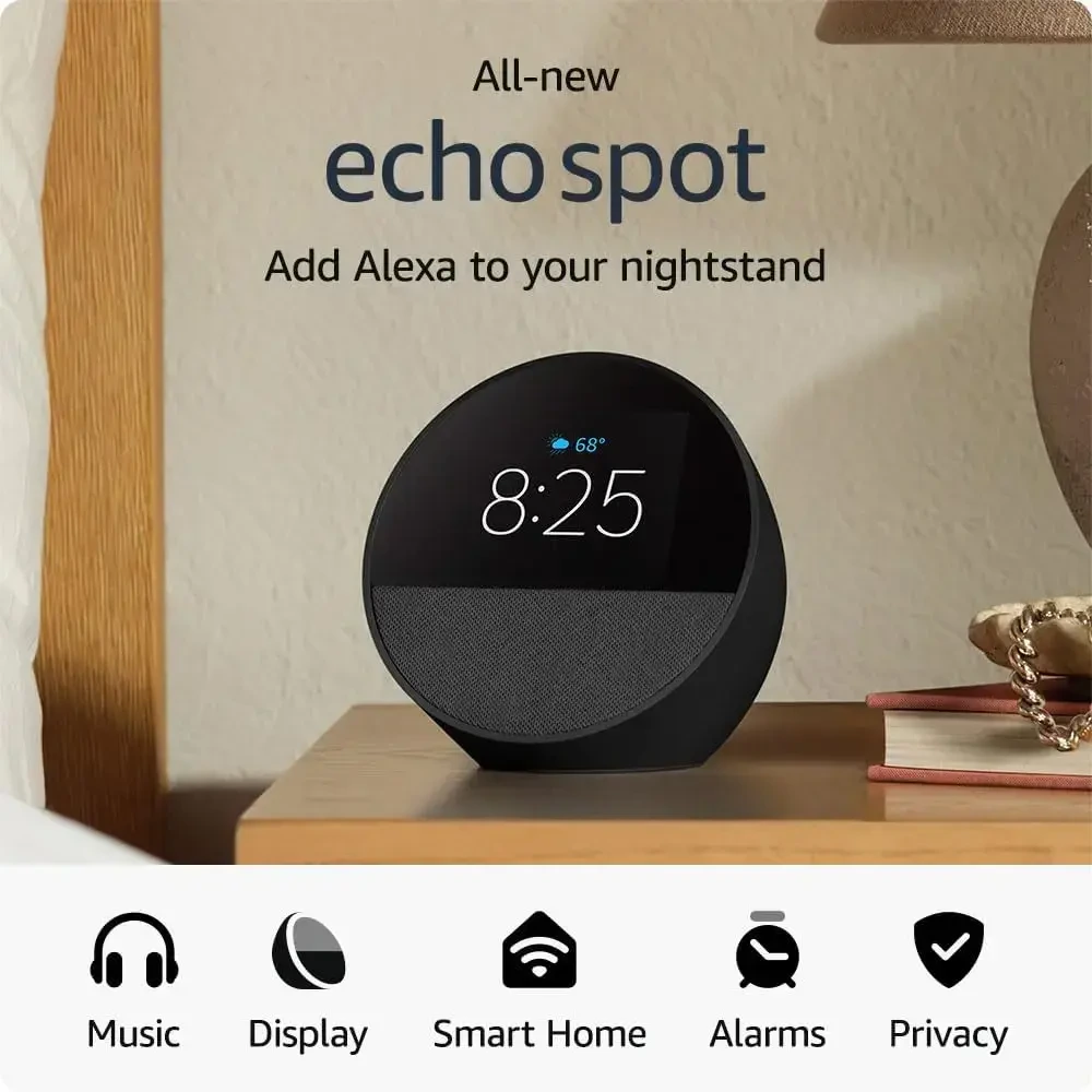 Amazon Echo Spot Smart Alarm Clock 2024 Edition - Black-130499 Amazon Echo Spot Smart Alarm Clock 2024 Edition - Black-130499