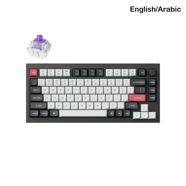 Keychron Q1 He 75% Rgb Backlight Swappable Fully Assembled Knob, Qmk Wireless Mechanical Gaming Keyboard (Gateron Double-rail Magnetic Nebula Switch) - Carbon Black - English/arabic Keyboard-0