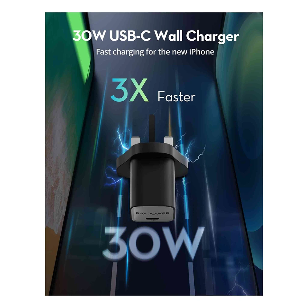 Ravpower Pd Pioneer Gan5.0 Mini Wall Charger 30w - Black-130442 Ravpower Pd Pioneer Gan5.0 Mini Wall Charger 30w - Black-130442
