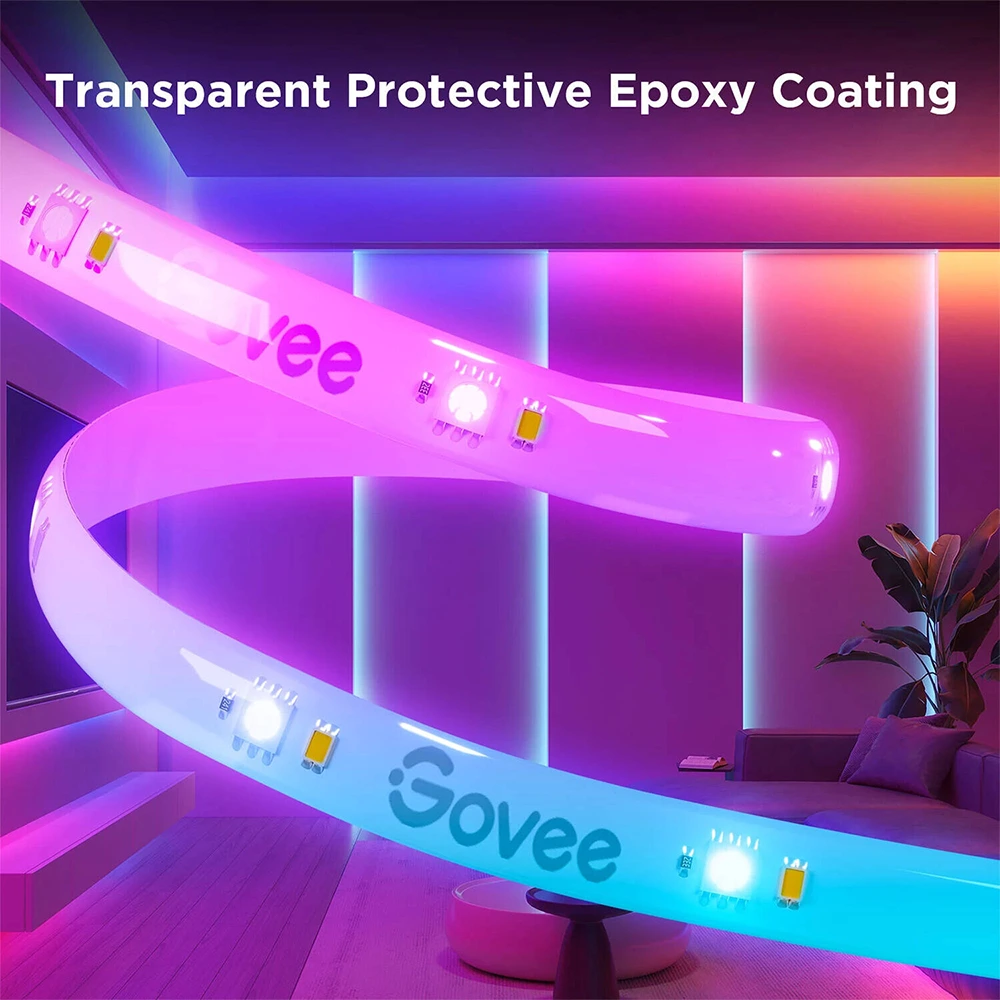 Govee Led Strip Light S, Rgbicw Technology, 64+ Scene Modes, Smart App Control, Transparent Protective Epoxy Coating, Ip67 Rated Protection - 10m -130677 Govee Led Strip Light S, Rgbicw Technology, 64+ Scene Modes, Smart App Control, Transparent Protective Epoxy Coating, Ip67 Rated Protection - 10m -130677