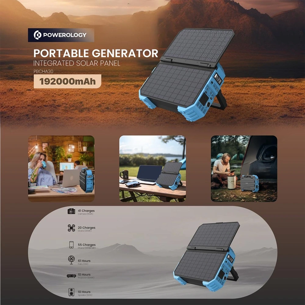 Powerology 600w 192000mah Portable Generator Integrated Solar Panel - Blue-131337 Powerology 600w 192000mah Portable Generator Integrated Solar Panel - Blue-131337