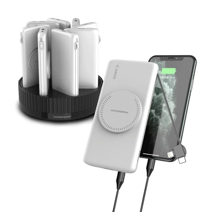 محطة باورولوجي 8 في 1، بنك طاقة لاسلكي 10000 مللي أمبير/ساعة، 120 واط - أبيض-131483