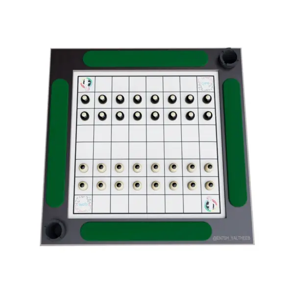 Dama Game Table Floor Sitting 2 Player Brown Wood & Green Fabric-0