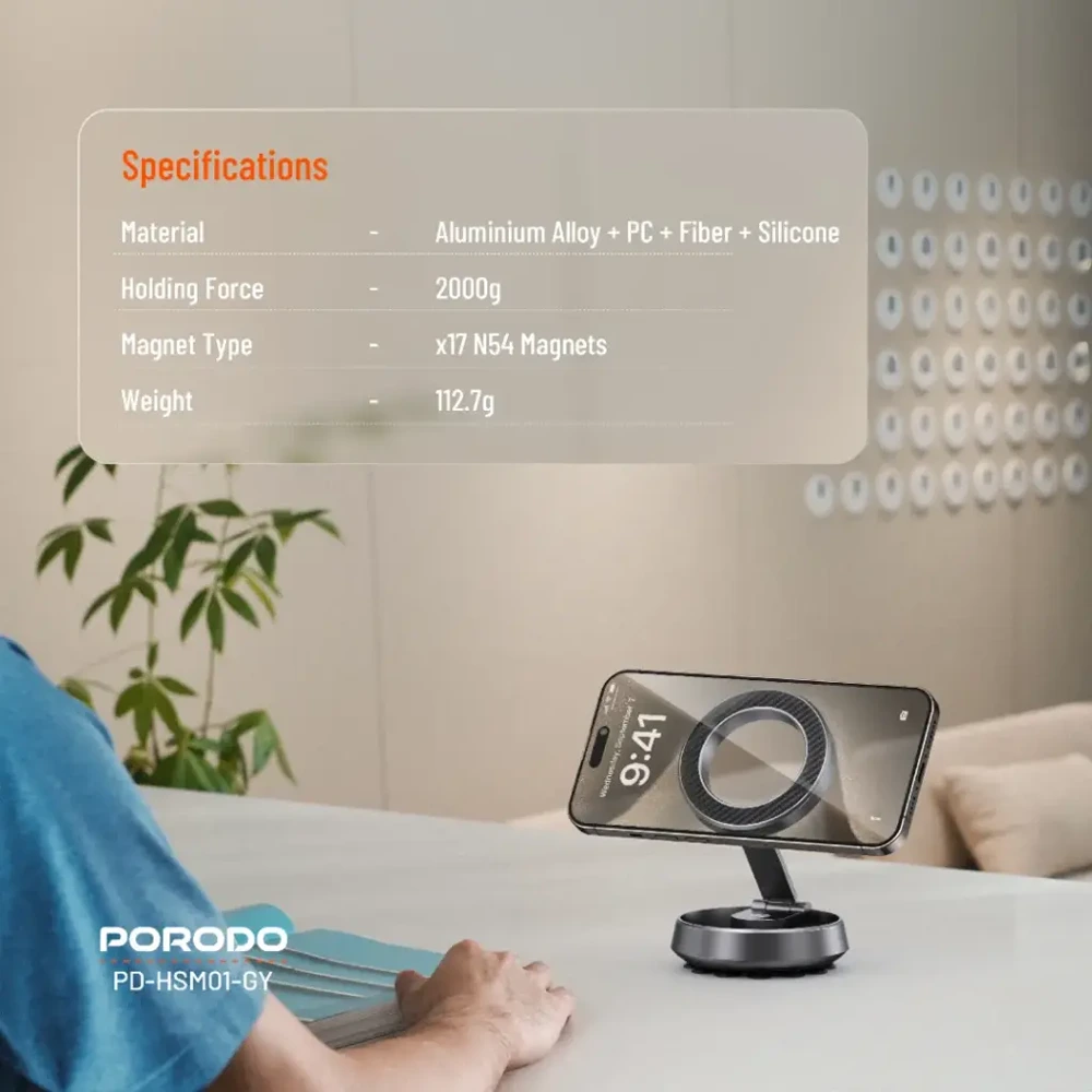 Porodo Hs01 Duo Mount Magsafe & Suction - Gray-132982 Porodo Hs01 Duo Mount Magsafe & Suction - Gray-132982