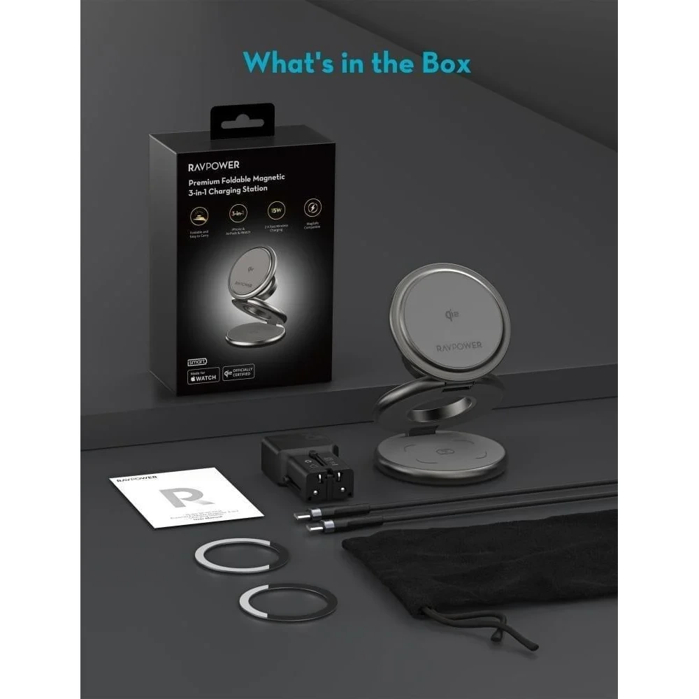 Ravpower Premium Foldable Magnetic 3 In 1 Charging Station-133088 Ravpower Premium Foldable Magnetic 3 In 1 Charging Station-133088