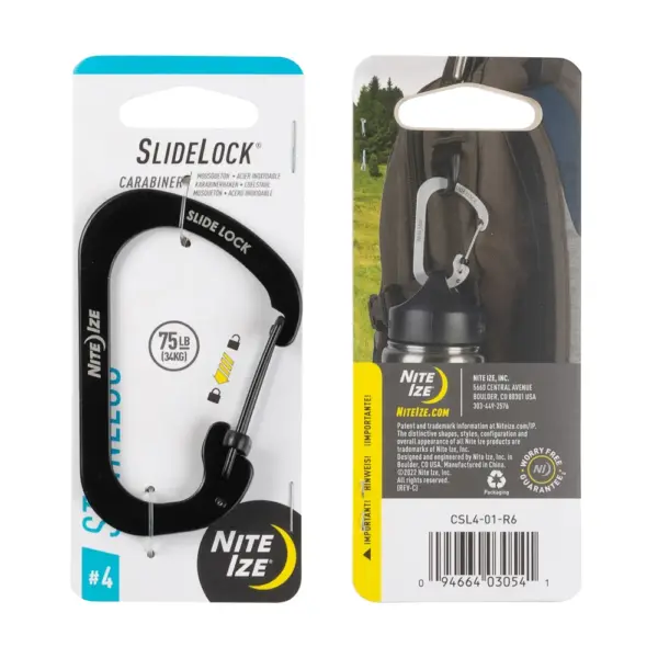 Nitelze Slide Lock Carabiner Stainless Steel #4 - Black-0