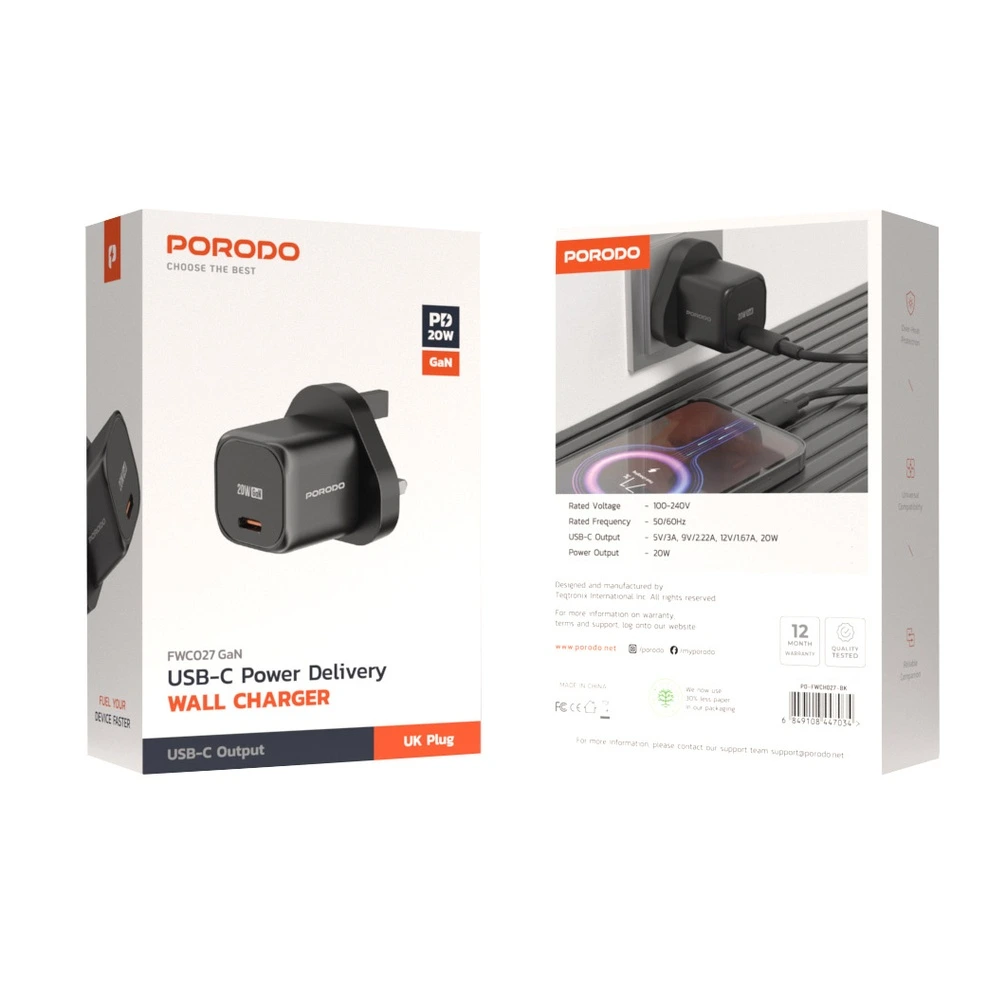 Porodo Pd 20w Usb-c Output Uk Fast Charger - Black-133473 Porodo Pd 20w Usb-c Output Uk Fast Charger - Black-133473