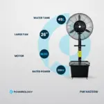 Powerology Industrial Fan Mist Spray & Humidifier - Black-133527