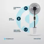 Powerology Tilt & Oscillating Fan Mist Spray & Humidifier, 2.8 L Water Tank Capacity, 3 Speed Settings-133542