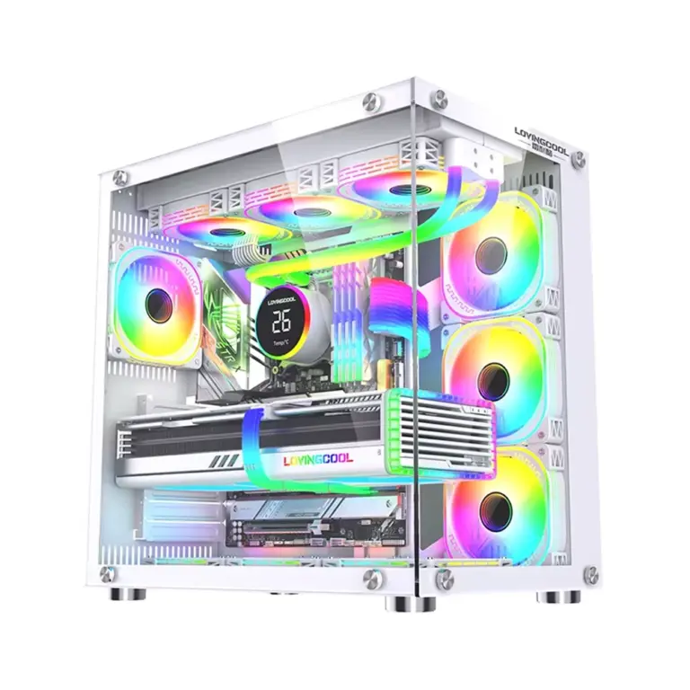 Lovingcool Ufo Ii Tempered Glass Panoramic Rgb Gaming Pc Case - White (Pre-installed 10 Fan)-0