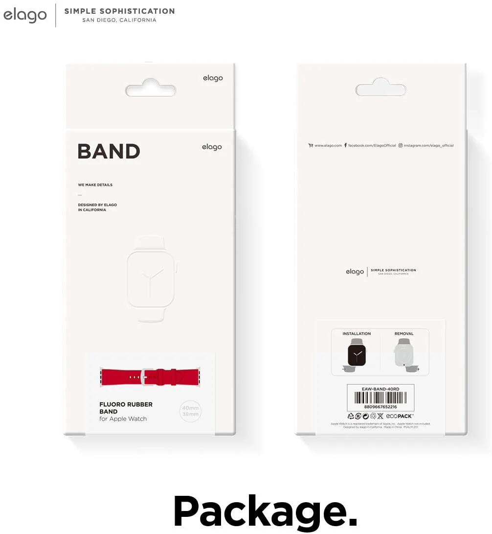 Elago Apple Watch 45/44/42mm Ultra Premium Fluoro Rubber Strap - Red-132789 Elago Apple Watch 45/44/42mm Ultra Premium Fluoro Rubber Strap - Red-132789