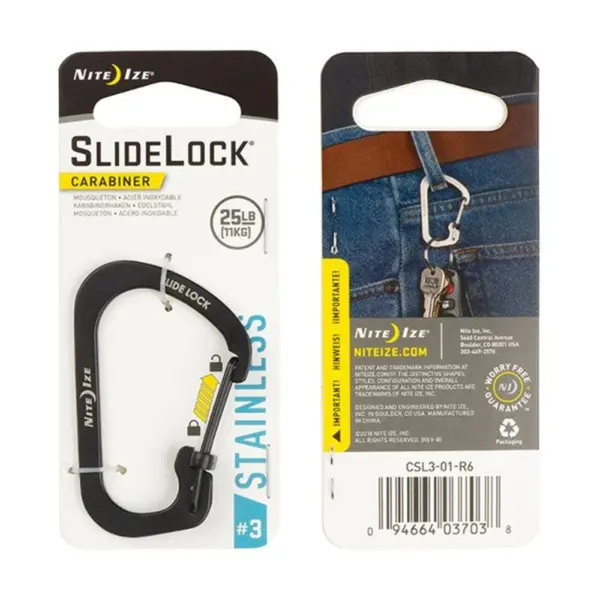 Nitelze Slide Lock Carabiner Stainless Steel #3 - Black-0