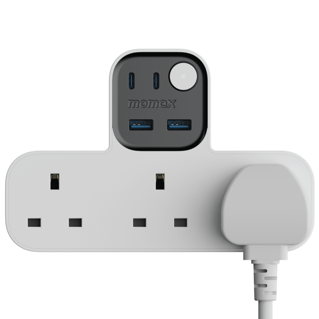 Momax Charge Work Flow T-shaped Extension 3 Socket With Usb - White-134493 Momax Charge Work Flow T-shaped Extension 3 Socket With Usb - White-134493
