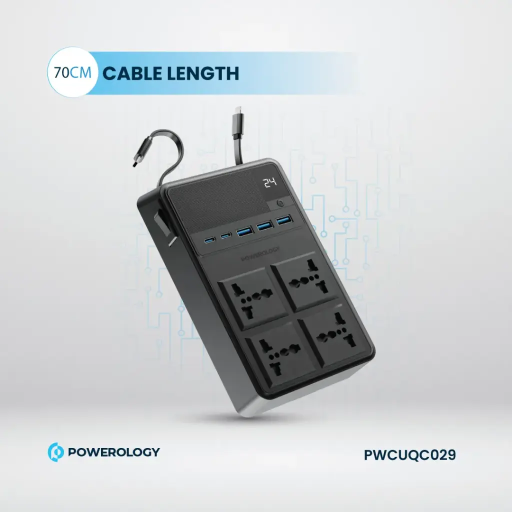Powerology 2500w 4 Ac Power Strip With Built-in Retractable Cables - Black-135267