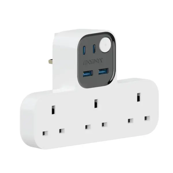 Momax Charge Work Flow T-shaped Extension 3 Socket With Usb - White-0