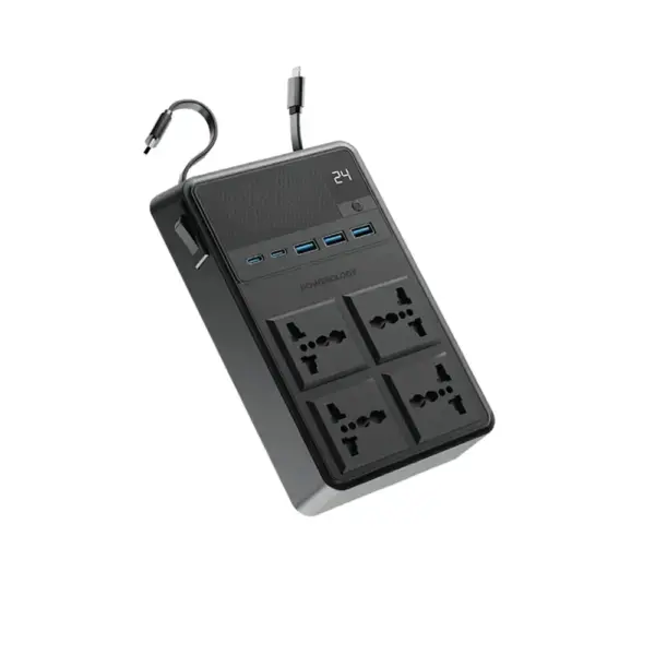 Powerology 2500w 4 Ac Power Strip With Built-in Retractable Cables - Black-0