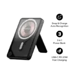 Momax 1-power X Pro Magnetic Wireless Power Bank 5000mah With Built-in Usb-c Cable - Black-135446