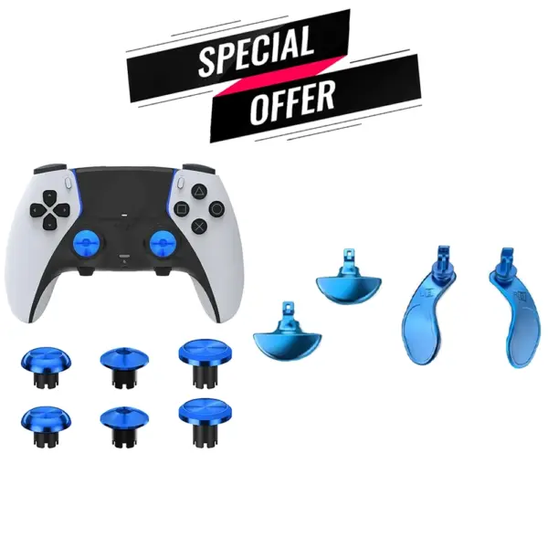 Metal Joystick Cap 6pcs & Metal Back Key 4 Pcs - Blue For Ps5 Edge Controller Bundle Offer -0