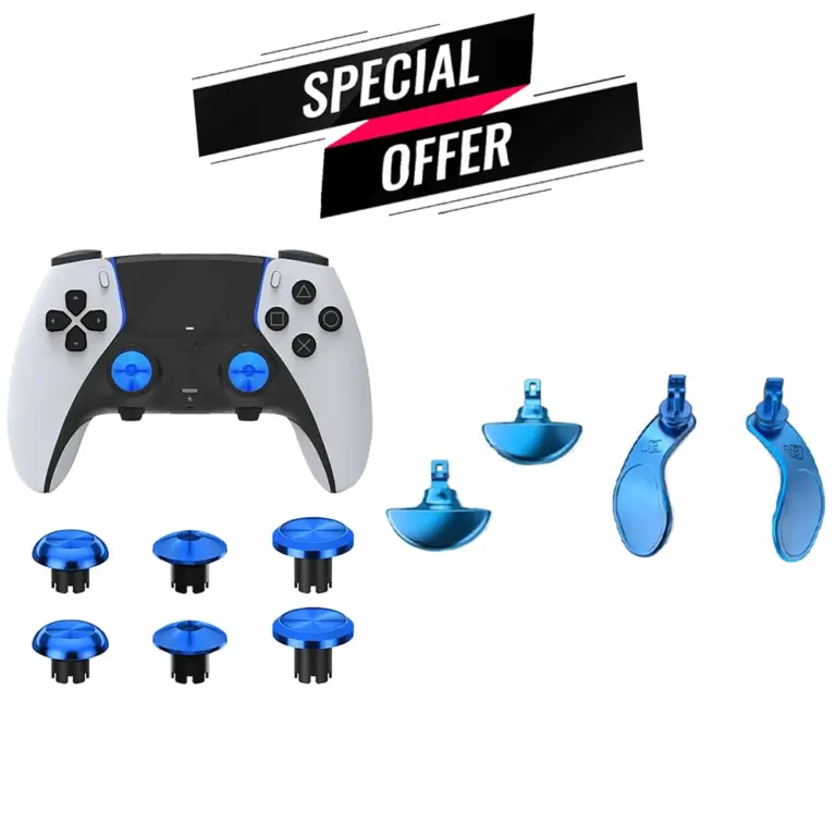 Metal Joystick Cap 6pcs & Metal Back Key 4 Pcs - Blue For Ps5 Edge Controller Bundle Offer -0