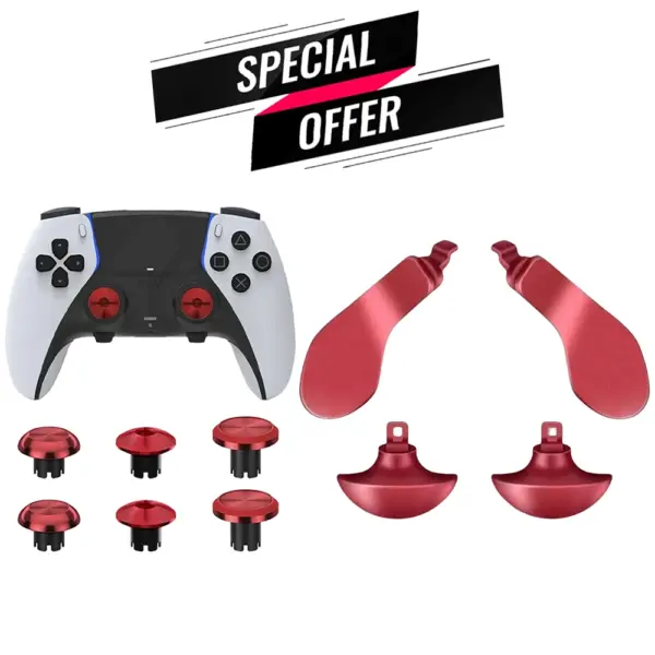 Metal Joystick Cap 6pcs & Metal Back Key 4 Pcs - Red For Ps5 Edge Controller Bundle Offer -0
