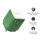 Momax 65w Gantech 1-charge+1-port Gan Charger With Retrachable Usb-c Cable - Green-137702