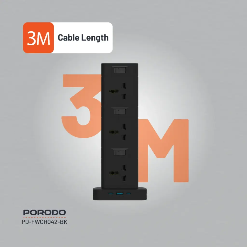 Porodo Three-story 12ac Power Hub With Usb-c Pd & Quick Charge 3.0 - Black-137801 Porodo Three-story 12ac Power Hub With Usb-c Pd & Quick Charge 3.0 - Black-137801