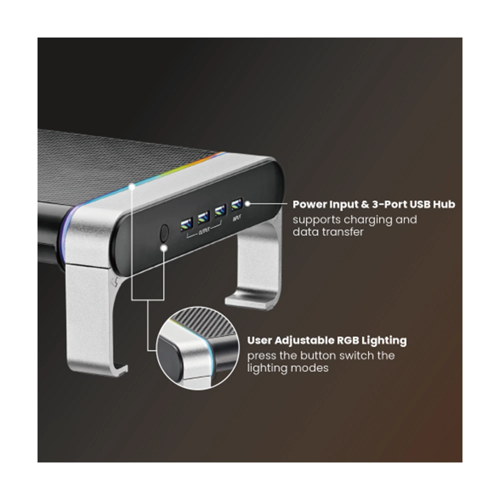 Lumi Hyper Gaming Monitor Riser - Silver & Black-136825 Lumi Hyper Gaming Monitor Riser - Silver & Black-136825