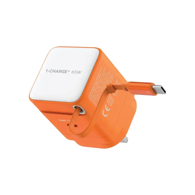 Momax 65w Gantech 1-charge+1-port Gan Charger With Retrachable Usb-c Cable - Orange-0