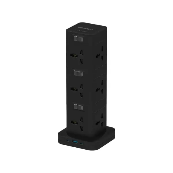 Porodo Three-story 12ac Power Hub With Usb-c Pd & Quick Charge 3.0 - Black-0