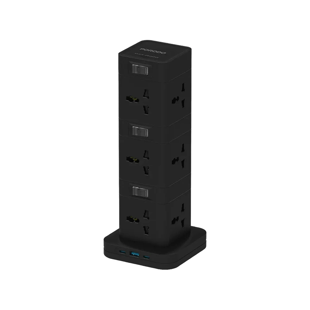 Porodo Three-story 12ac Power Hub With Usb-c Pd & Quick Charge 3.0 - Black-0 Porodo Three-story 12ac Power Hub With Usb-c Pd & Quick Charge 3.0 - Black-0