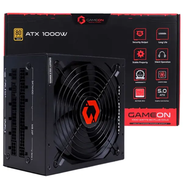 Gameon - Spy2 Atx 1000 Watts 80 Plus Gold Value Gaming Power Supply - Black-0