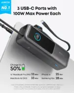 Anker Power Bank 25000mah 165w Ultra-fast Portable Charger With Built-in And Retractable Usb C Cables-138912