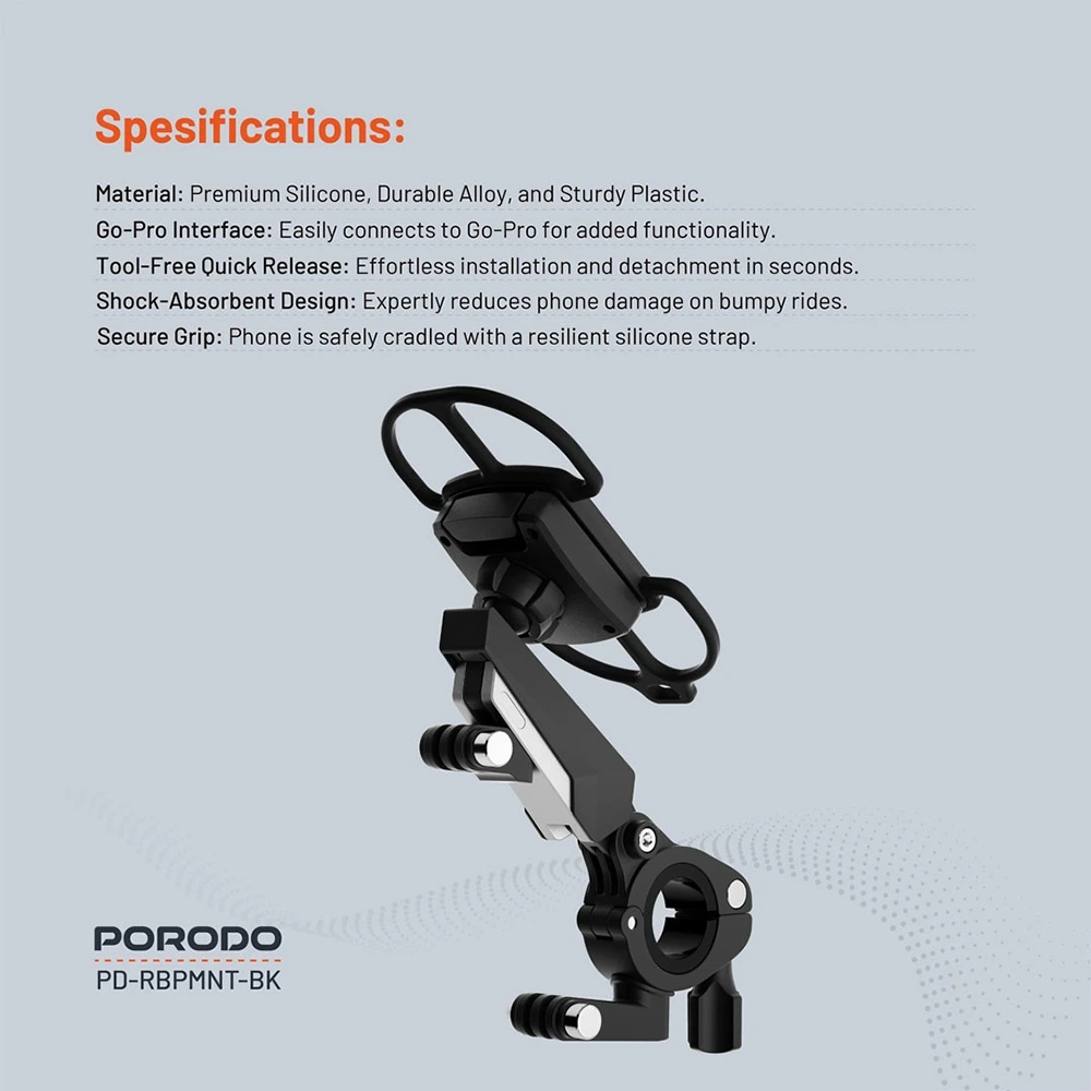 Porodo Shock-absorption Bicycle Mount - Black-138657 Porodo Shock-absorption Bicycle Mount - Black-138657