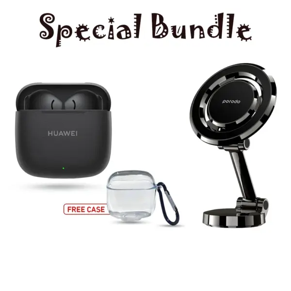 Porodo Universal Magnetic Car Mount And Huawei Freebuds Se3 - Black With Transparent Case Special Bundle -0