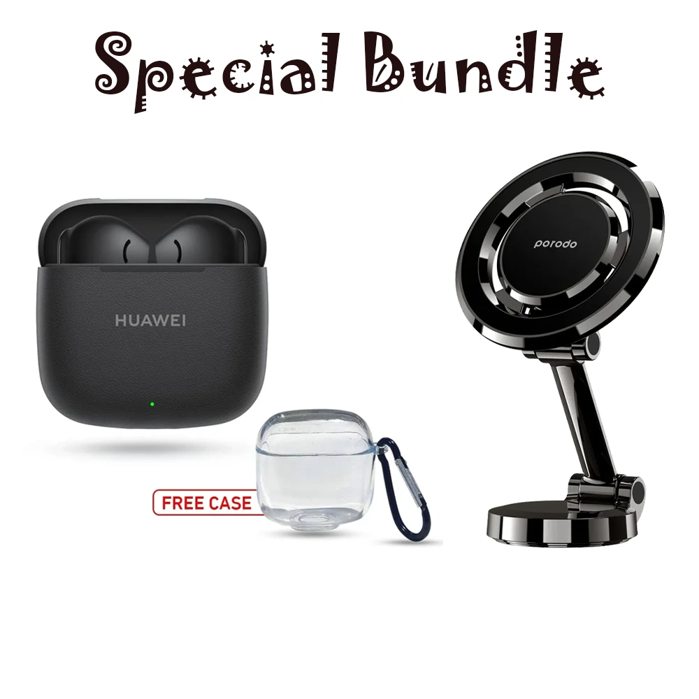 Porodo Universal Magnetic Car Mount And Huawei Freebuds Se3 - Black With Transparent Case Special Bundle -0 Porodo Universal Magnetic Car Mount And Huawei Freebuds Se3 - Black With Transparent Case Special Bundle -0