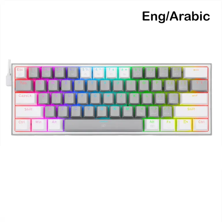 Redragon K617 Fizz 60% Wired RGB Mechanical Gaming Keyboard - Grey/White (Eng/Arabic)-0