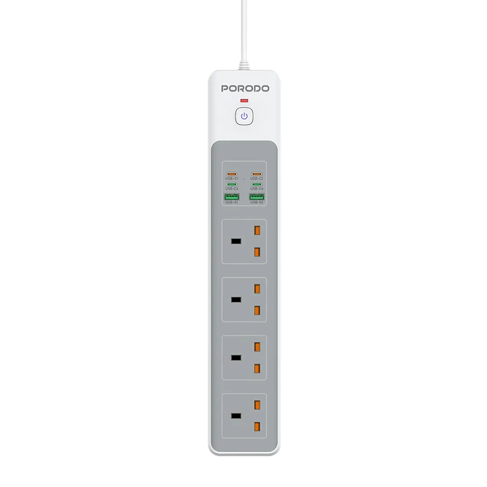 Porodo 4AC 65W 3000W Power Strip - White-0 Porodo 4AC 65W 3000W Power Strip - White-0