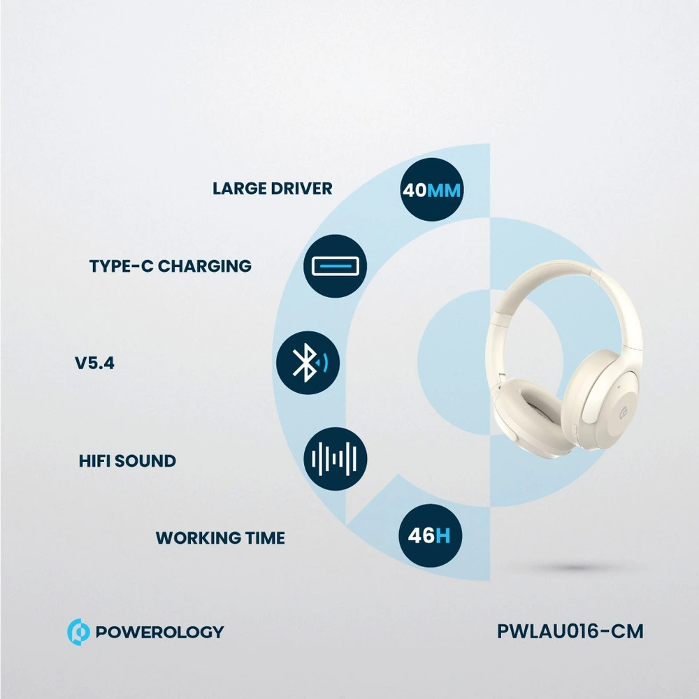 Powerology Hybrid ANC Headphone - Cream-139074 Powerology Hybrid ANC Headphone - Cream-139074
